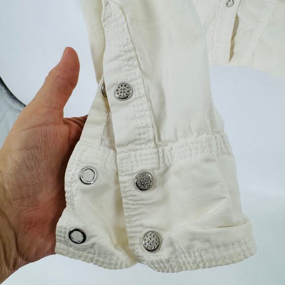 True Religion Western Snap Button Shirt Size Large Cream Denim-Inspired Top - Picture 9 of 11